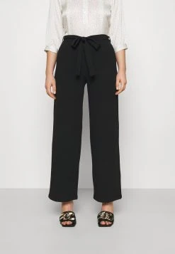 Anna Field Belted Wide Leg Trousers - Pantalones - Black, Mujer