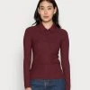 Anna Field RIBBED POLO LONGSLEEVE - Camiseta De Manga Larga - Dark Red, Mujer -LuxeTrend Ventas 218c1317178b49babb8ad37f5afb786b