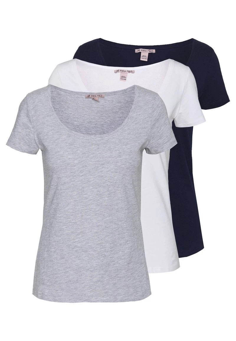 Anna Field 3 PACK - Camiseta Básica - White/navy/light Grey Melange, Mujer 3 Anna Field 3 PACK - Camiseta Básica - White/navy/light Grey Melange, Mujer