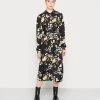 Anna Field SHIRT COLLAR MIDI BELTED DRESS - Vestido Camisero - Black/yellow/white, Mujer