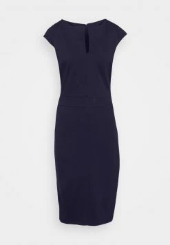 Anna Field CAP SLEEVES STRAIGHT V NECK DETAILING MINI DRESS - Vestido De Tubo - Dark Blue, Mujer