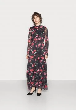 Anna Field MAXI HIGH NECK DRESS - Vestido Largo - Black/orange, Mujer