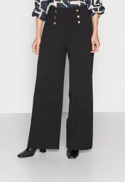 Anna Field BUTTON WAIST WIDE LEG PANTS - Pantalones - Black, Mujer