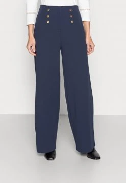 Anna Field BUTTON WAIST WIDE LEG PANTS - Pantalones - Dark Blue, Mujer