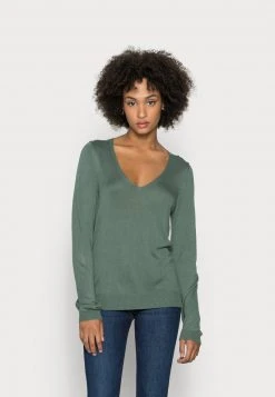 Anna Field OPEN V NECK JUMPER - Jersey De Punto - Green, Mujer