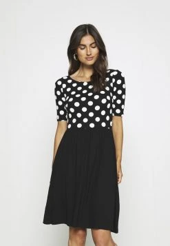Anna Field BOAT NECK PRINT DRESS WITH SOLID SKIRT - Vestido Ligero - Black/white, Mujer
