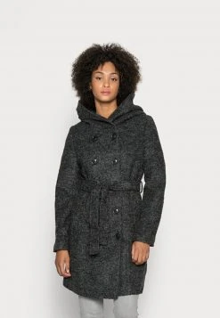 Anna Field DOUBLE BREASTED COAT WITH HOOD - Abrigo Clásico - Mottled Dark Grey, Mujer