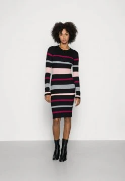 Anna Field REGULAR FIT STRIPES DRESS - Vestido De Punto - Black/red/pink, Mujer